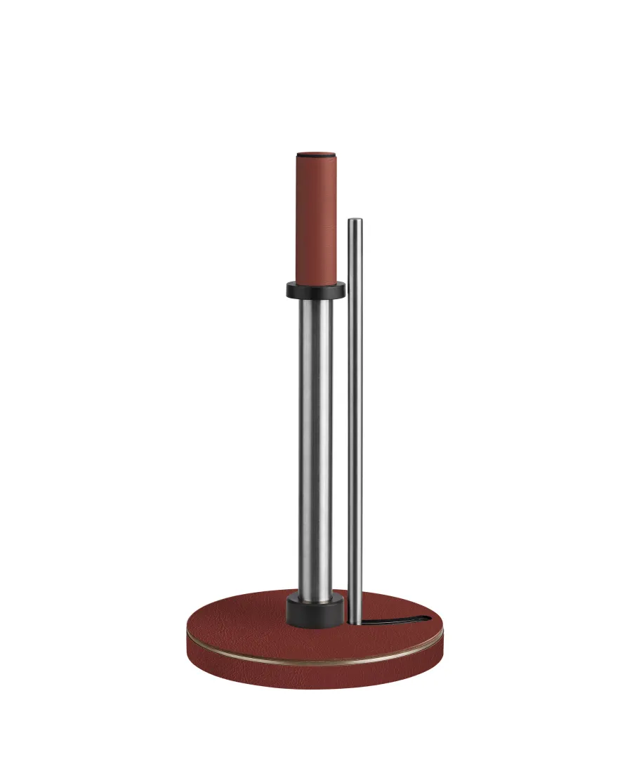 obrazek 1 Bordowy kuchenny uchwyt na ręcznik papierowy wykonany z metalu i naturalnej skóry