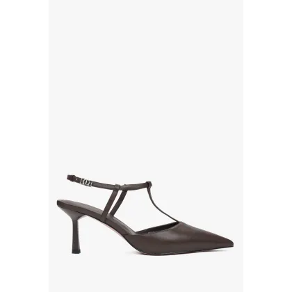 Zdjęcie Estro: Ciemnobrązowe czółenka damskie typu slingback na szpilce z czubkiem w szpic