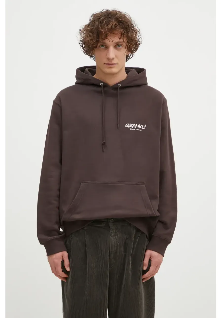 obrazek 1 Gramicci bluza bawełniana Original Fredm Hoded Sweatshrt męska kolor brązowy z kapturem z nadrukiem G4FU.J113