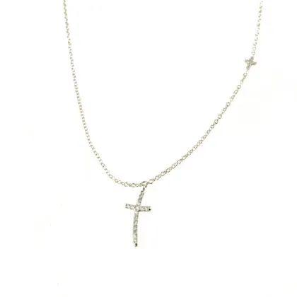 Zdjęcie Włoski łańcuszek Belchera z zawieszką krzyżową 13x10 mm. i mały krzyżyk 5x4mm. wyłożone cyrkonią. długość cm.42