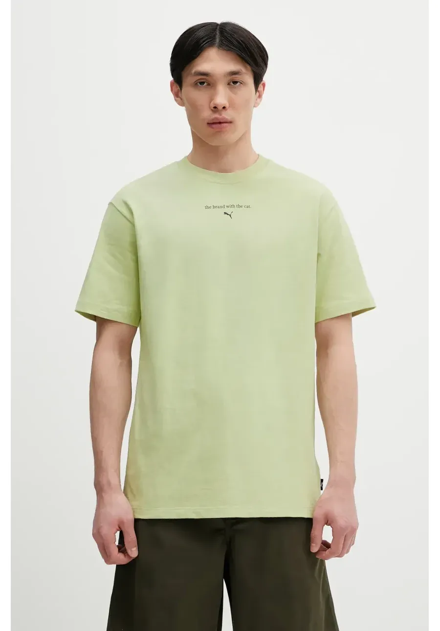 obrazek 1 Puma t-shirt bawełniany GRAPHICS The Puma Cat Tee męski kolor zielony z nadrukiem 629411