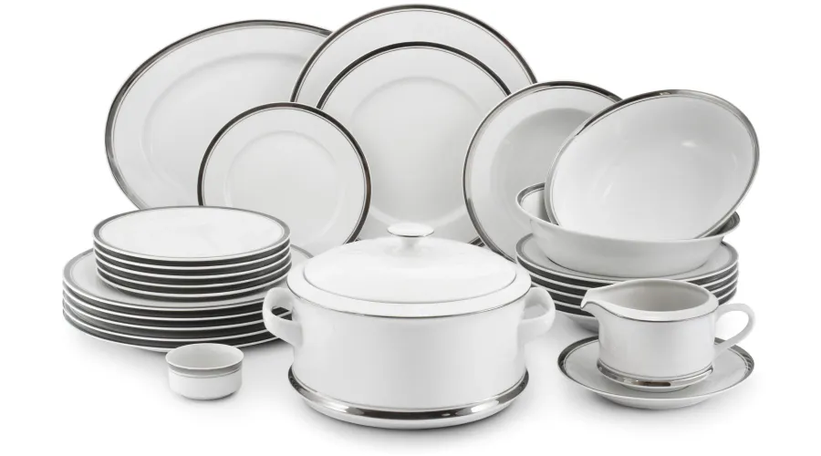 obrazek 1 Piękna 25-częściowa zastawa obiadowa z porcelany z platynowym zdobieniem – Leander