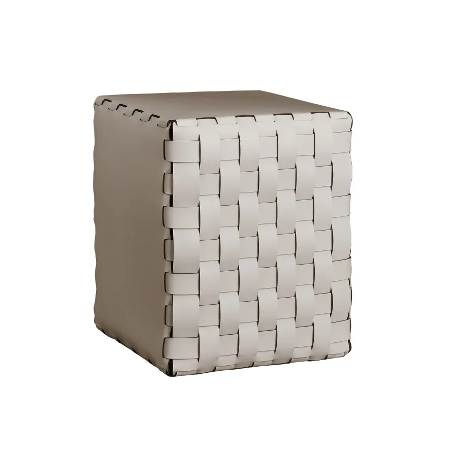 obrazek 1 Piękna tapicerowana pufa Bottega 35x35xH40 cm w kolorze perłowym