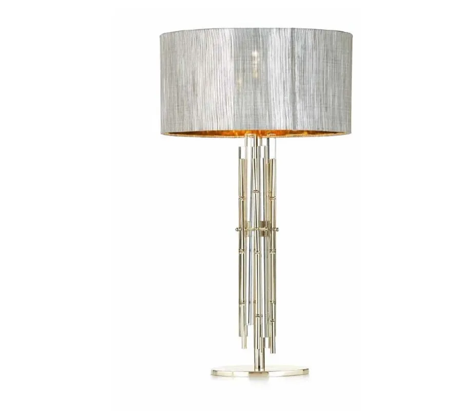 obrazek 1 Stylowa lampa stołowa ze szkła i mosiężnych elementów w kształcie bambusa z abażurem z tkaniny - Il Paralume Marina