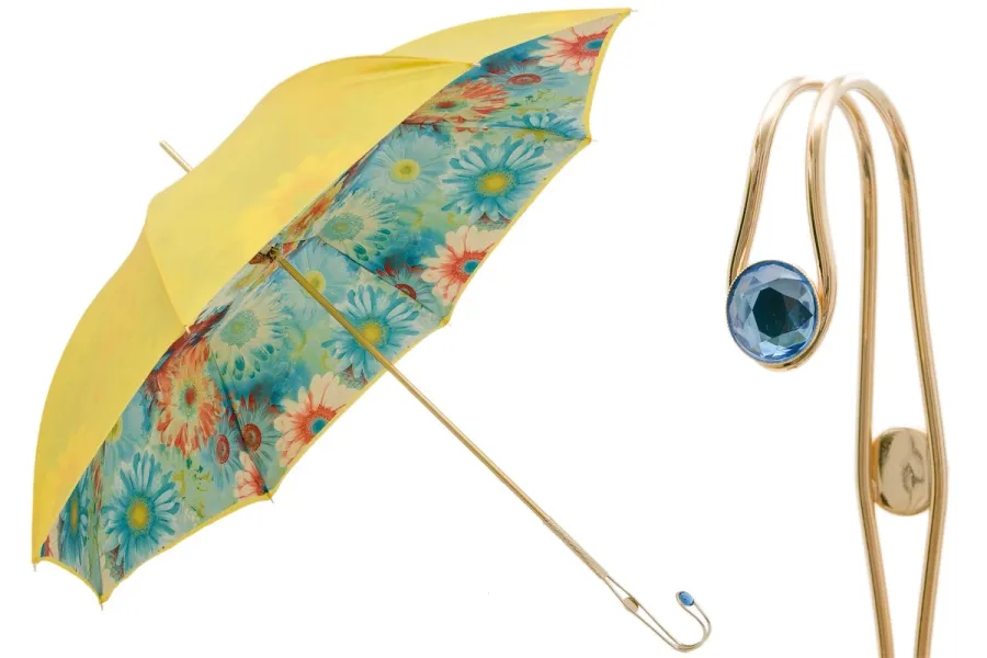 obrazek 1 Prestiżowy parasol damski w kolorze żółtym zdobiony słonecznikami - Pasotti