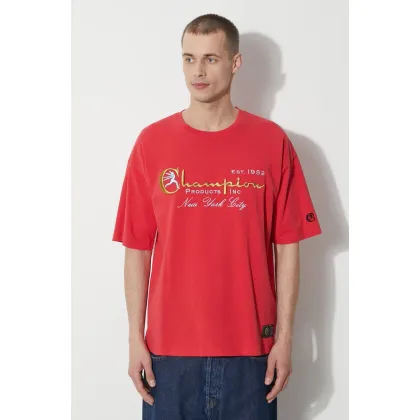 Zdjęcie Champion t-shirt bawełniany męski kolor czerwony z aplikacją 219998