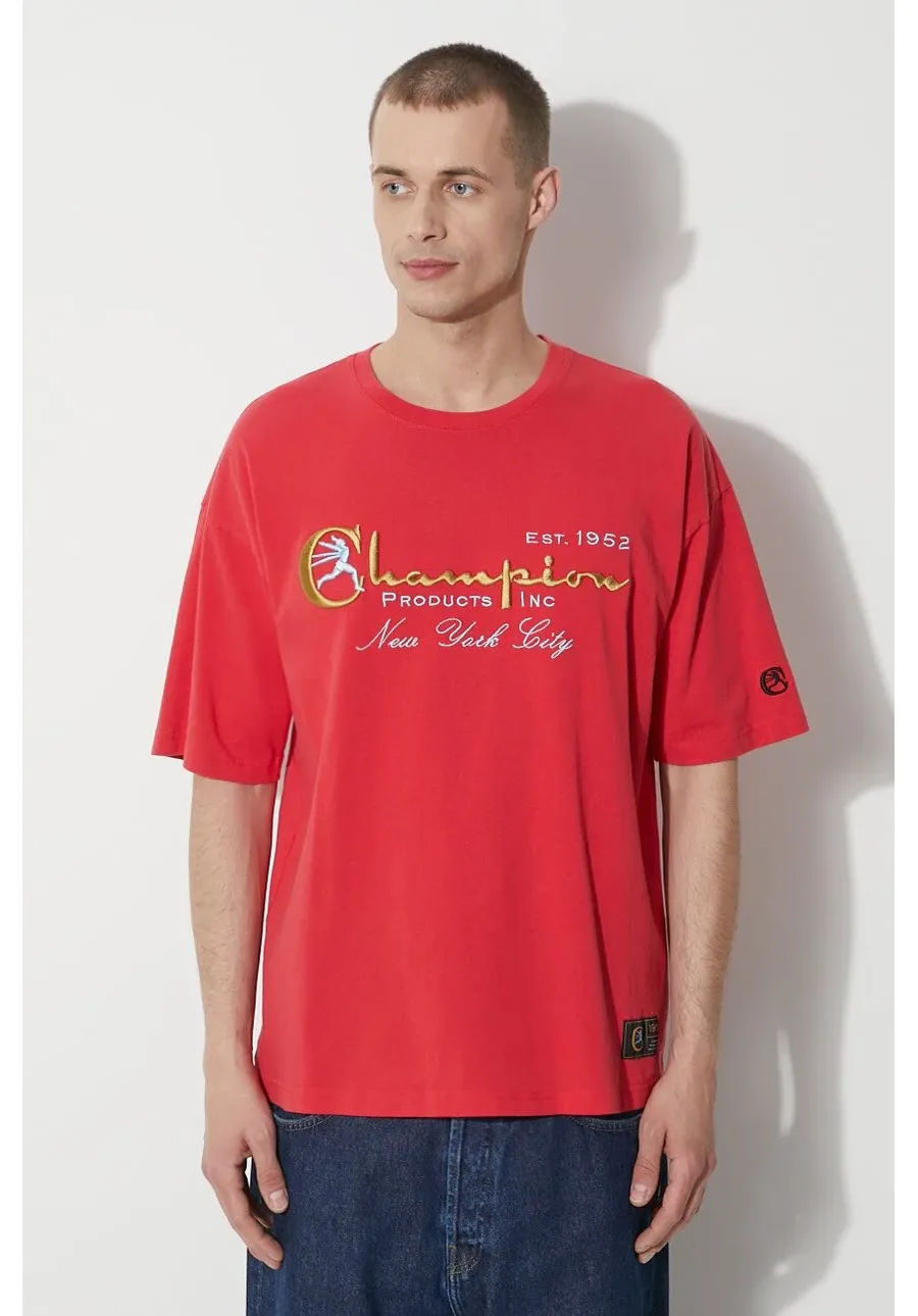 obrazek 1 Champion t-shirt bawełniany męski kolor czerwony z aplikacją 219998