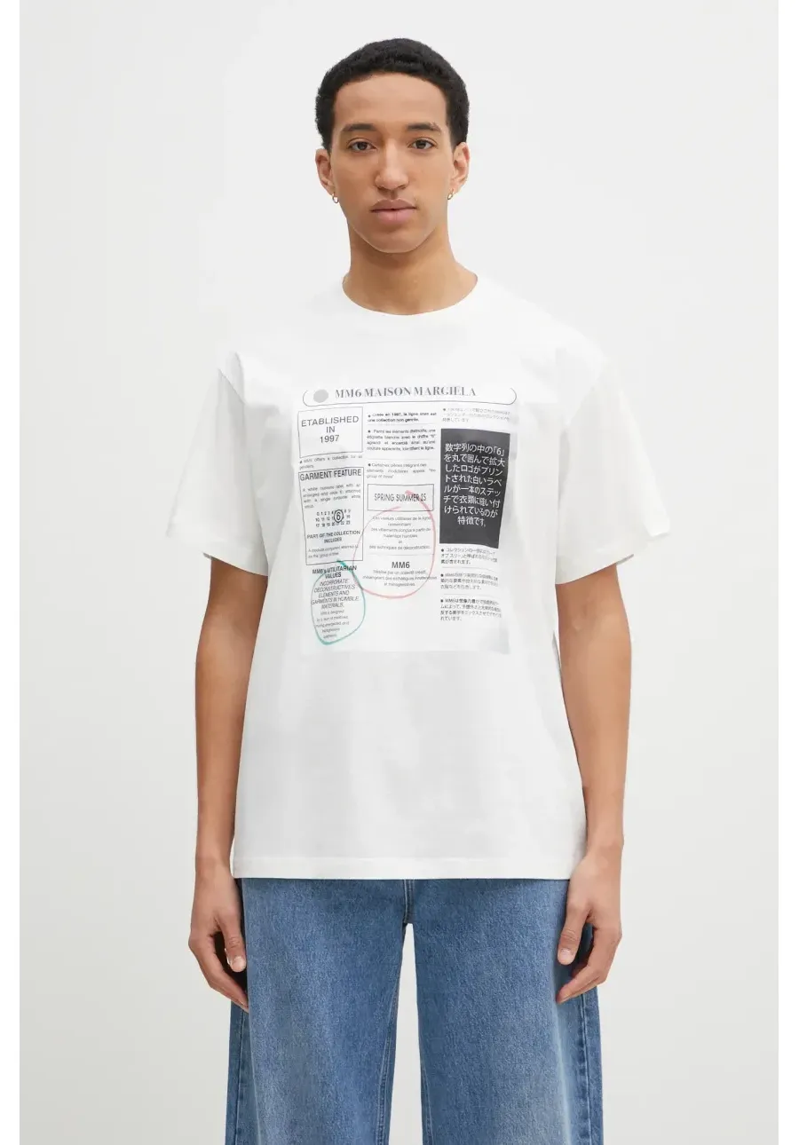 obrazek 1 MM6 Maison Margiela t-shirt bawełniany męski kolor biały z nadrukiem SH0GC0043