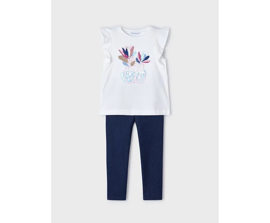 obrazek 1 Mayoral Komplet t-shirt i legginsy 3703 Granatowy Slim Fit