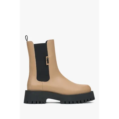 Zdjęcie Estro: Beżowe sztyblety damskie z włoskiej skóry naturalnej Premium