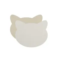 Picture Table mat - cat head made of white and cream leather