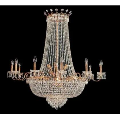 Zdjęcie Żyrandol Empire z pozłacaną metalową ramą pokrytą przezroczystym szkłem z wisiorkami z kryształu Asfour - Il Paralume Marina
