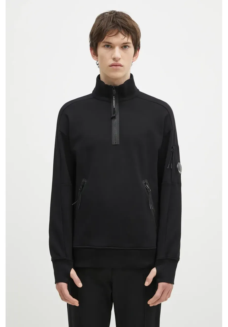 obrazek 1 C.P. Company bluza bawełniana Diagonal Raised Fleece Half Zipped Sweatshirt męska kolor czarny gładka 17CMSS027A005086W
