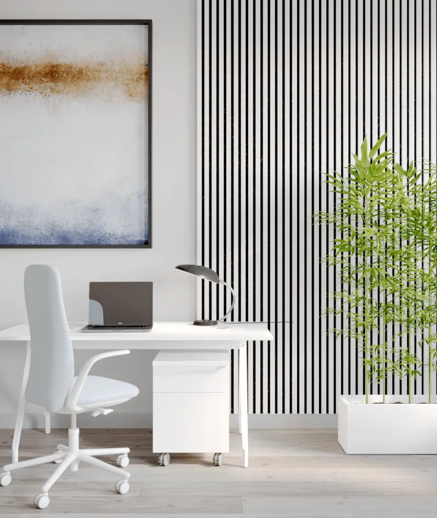 obrazek 1 275x30x2,6 cm LD Panel akustyczny na grubym filcu (lamel biały) - ścienny i sufitowy 3D