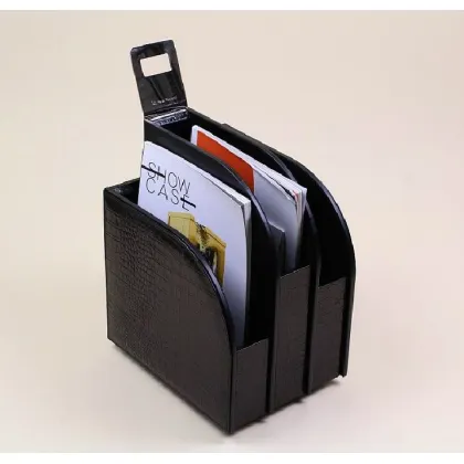 Picture A solid magazine stand/magazine holder made of wood and leather