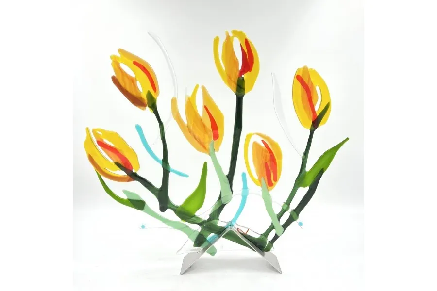 obrazek 1 Unikatowa dekoracja z kolorowego szkła "Żółte tulipany" - gustowny pomysł na prezent