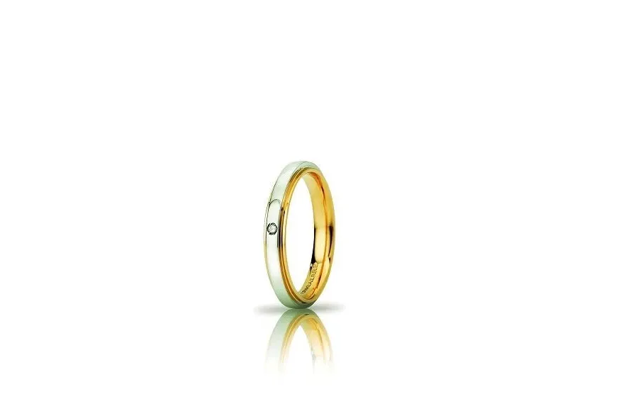 obrazek 1 Wystawna obrączka ślubna z białego i żółtego złota z diamentem 3 mm