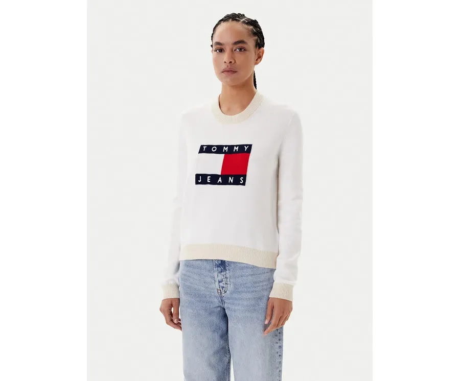 obrazek 1 Tommy Jeans Sweter Colorblock Flag DW0DW20970 Biały Regular Fit