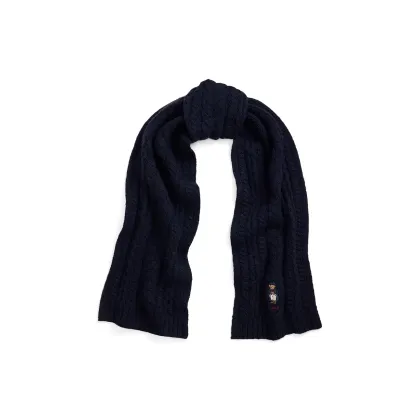 Zdjęcie Polo Ralph Lauren szalik wełniany kolor granatowy gładki 455961992