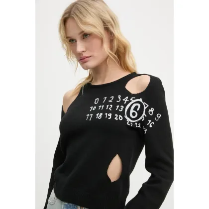 Zdjęcie MM6 Maison Margiela sweter wełniany damski kolor czarny lekki S62NH0034.M13071