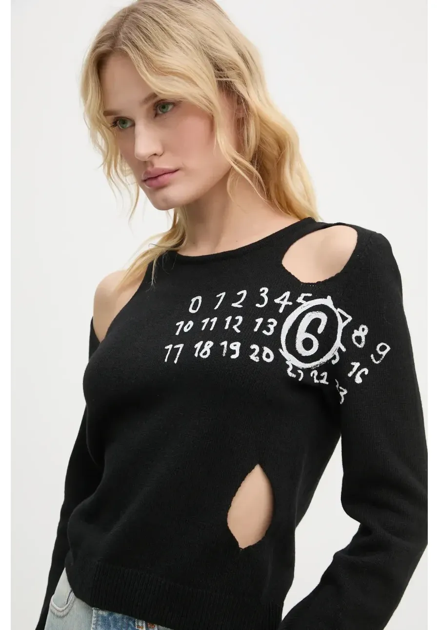 obrazek 1 MM6 Maison Margiela sweter wełniany damski kolor czarny lekki S62NH0034.M13071
