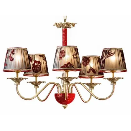 Zdjęcie Luksusowy żyrandol z mosiądzu z aplikacjami abażurów ze strasu i tkaniny - Il Paralume Marina