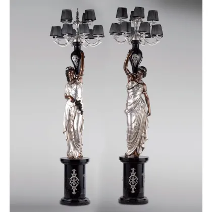 Zdjęcie Luksusowe duże stojące rzeźby dziewcząt z oświetleniem 2 sztuki - Fonderia Artistica Ruocco