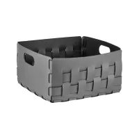 Picture Gray leather basket Bottega 35x35xH20 cm for a unique interior