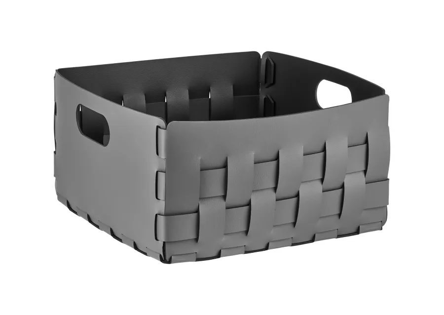 obrazek 1 Szary skórzany kosz Bottega 35x35xH20 cm do wyjątkowego wnętrza