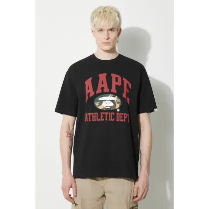 Zdjęcie AAPE t-shirt bawełniany Aape College Theme Tee męski kolor czarny z nadrukiem ALT1390