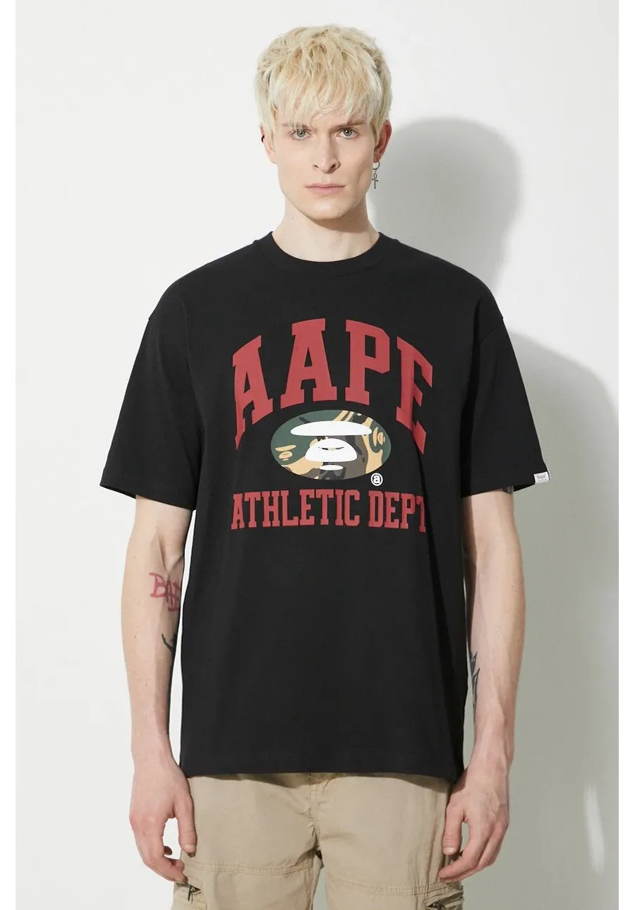 obrazek 1 AAPE t-shirt bawełniany Aape College Theme Tee męski kolor czarny z nadrukiem ALT1390