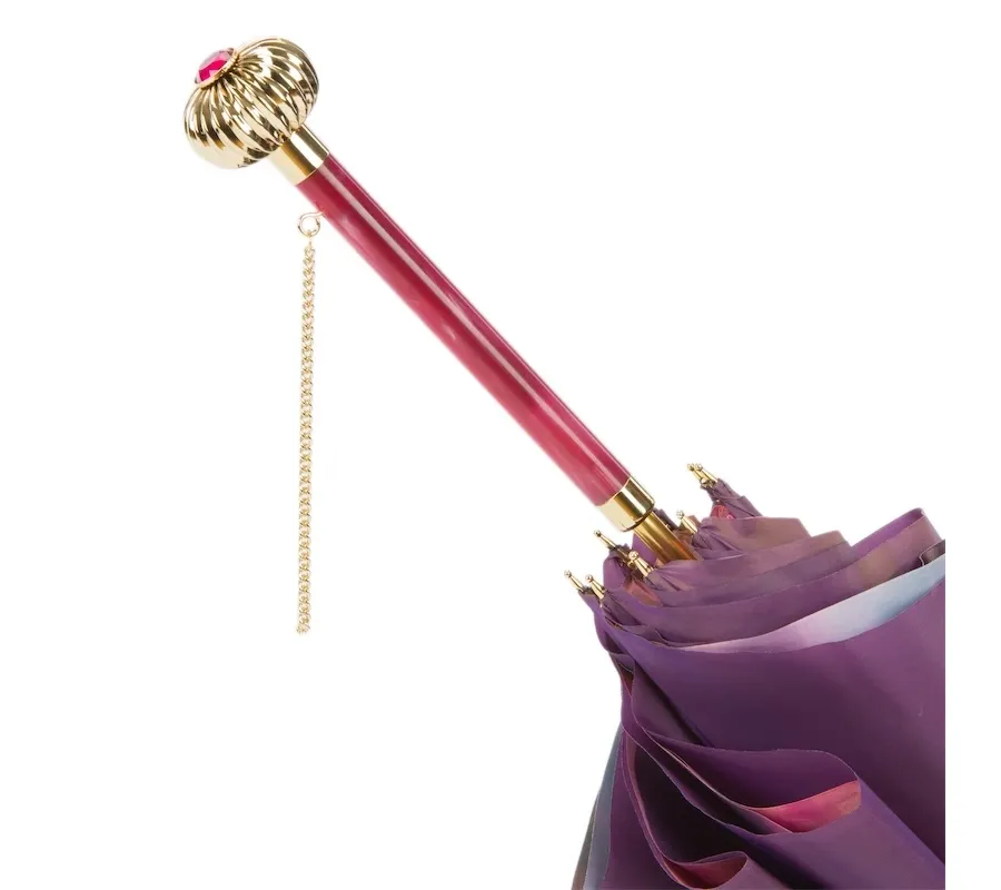 obrazek 4 Stylowy parasol damski w kolorze purpurowym z kwiatowym motywem ozdobnym – Pasotti