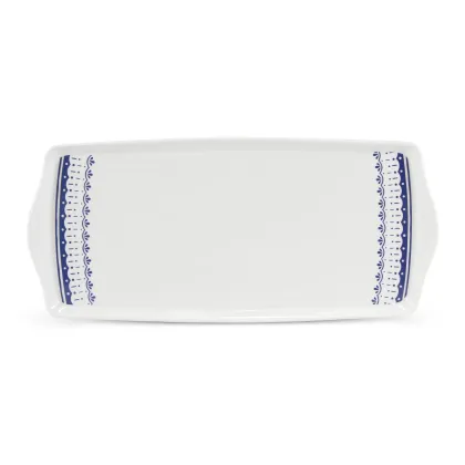 Zdjęcie Stylowa prostokątna taca z porcelany zdobiona niebieskim wzorem – Leander