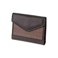 Picture Exclusive women's purse made of smooth black leather and smoked oak wood