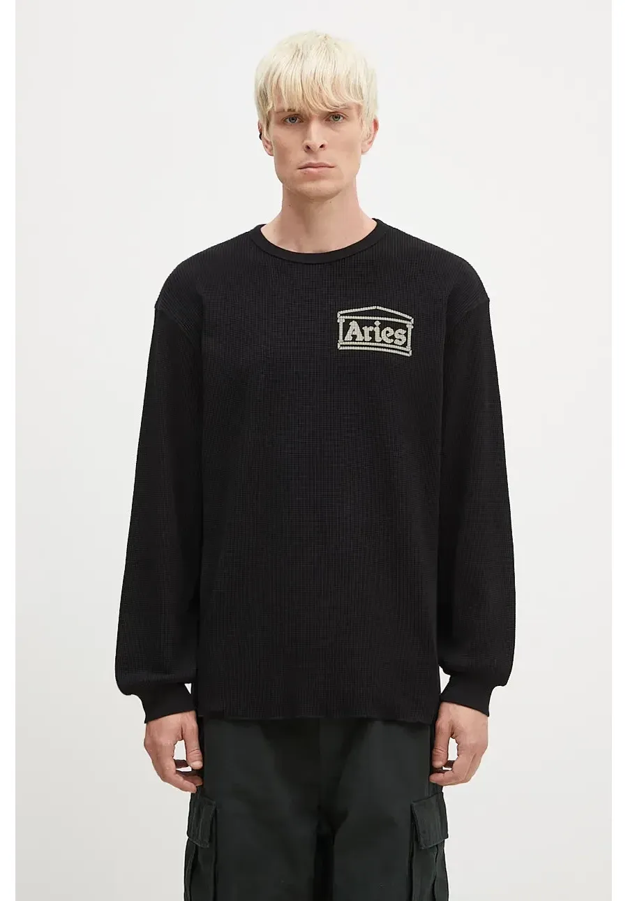 obrazek 1 Aries sweter bawełniany Waffle kolor czarny lekki AR4066602