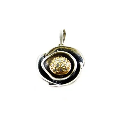 Picture Pendant - silver flower with zirconia crystals