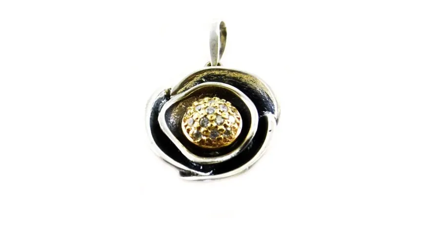 picture 1 Pendant - silver flower with zirconia crystals