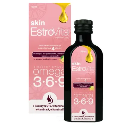 Zdjęcie Estrovita Skin, Smak cytrynowy, Kwasy omega-3-6-9, Płyn 150 ml