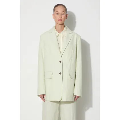Zdjęcie Wood Wood marynarka z domieszką lnu Madeleine Mini Stripe Blazer kolor zielony oversize gładka 12211201.5291-PASTELG