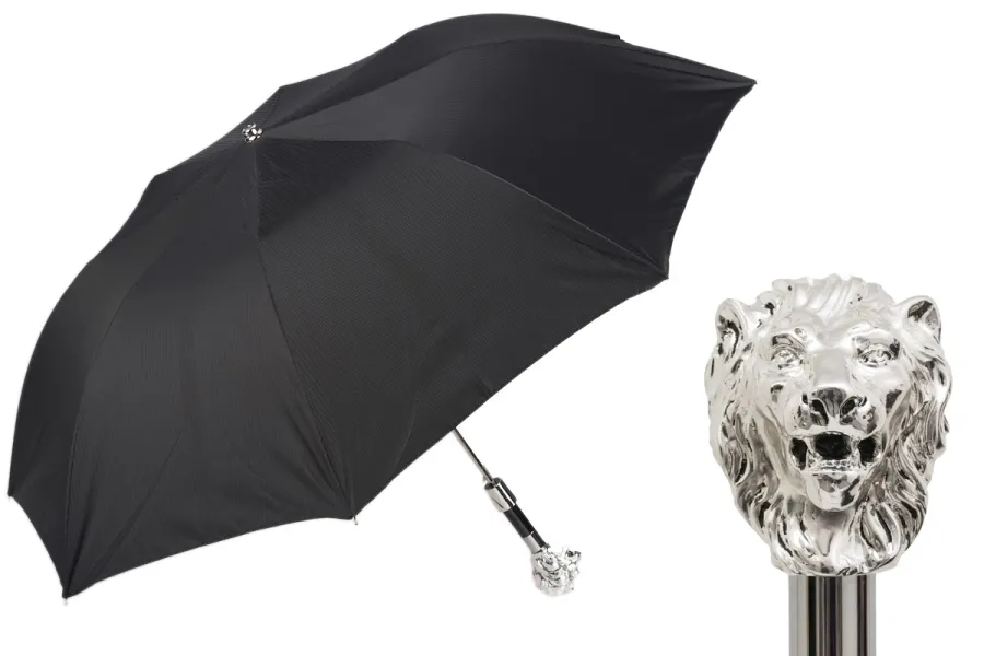 obrazek 1 Elegancki czarny parasol męski z rączką w kształcie głowy lwa - Pasotti