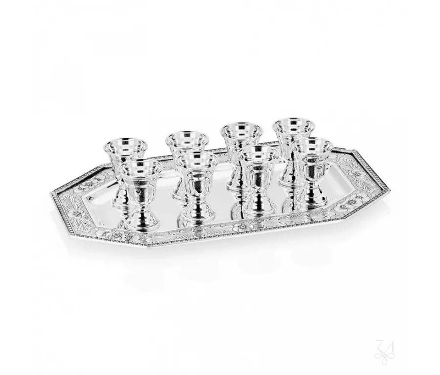 picture 1 Silver set of 8 drinking glasses with a beautifully decorated tray - Zaramella Argenti