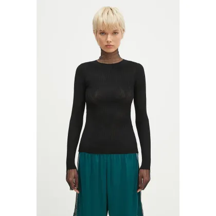 Zdjęcie Sportmax sweter wełniany Derris damski kolor czarny lekki z golfem 2422366052600
