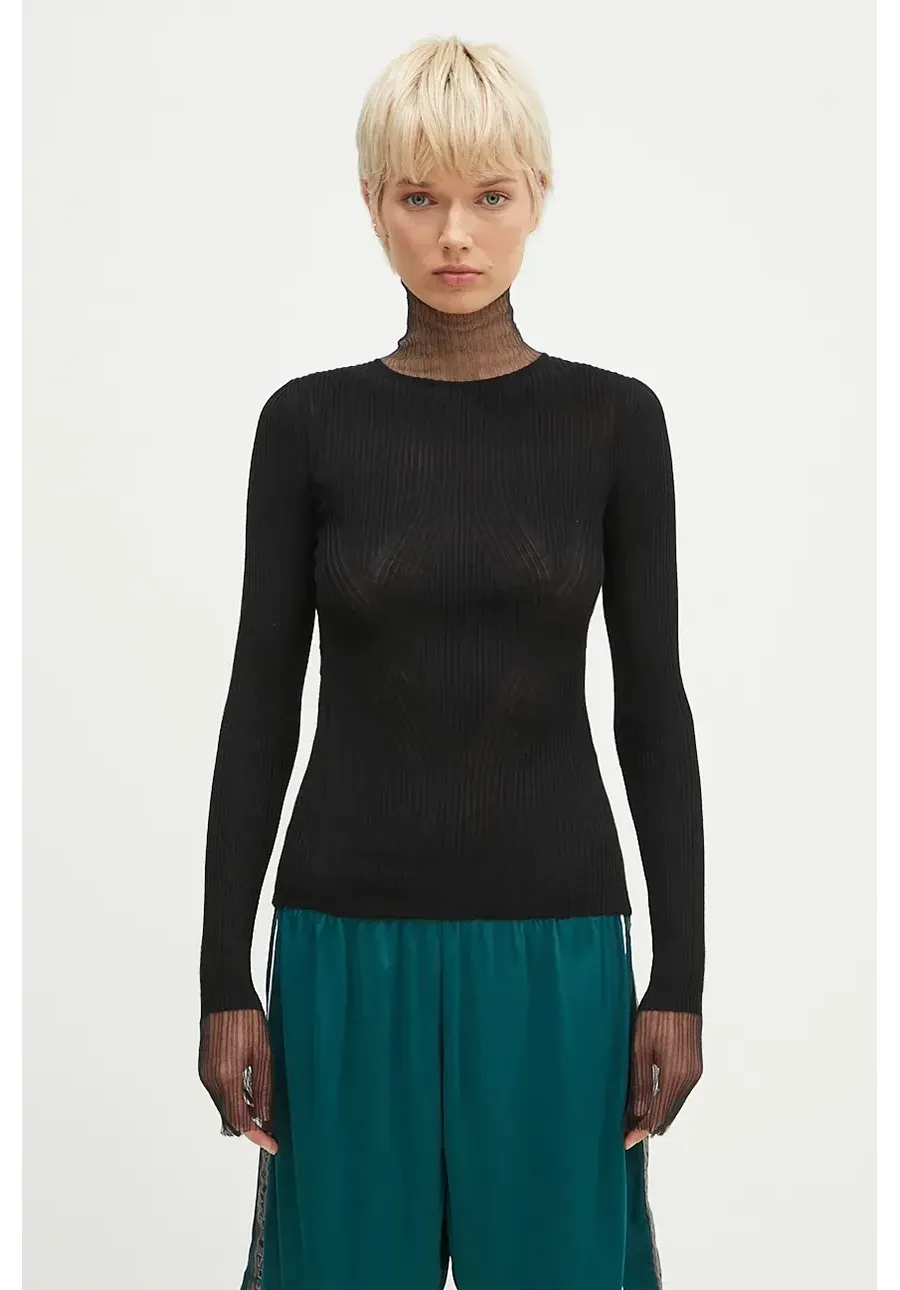 obrazek 1 Sportmax sweter wełniany Derris damski kolor czarny lekki z golfem 2422366052600