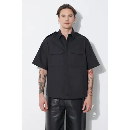 Zdjęcie Neil Barrett koszula Loose Military Police Detail Short Sleeve Shirt męska kolor czarny regular z kołnierzykiem klasycznym MY60216A-Y037-001N