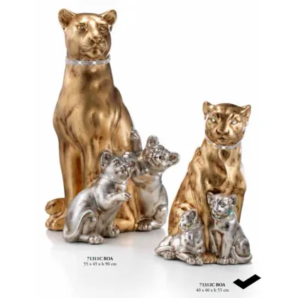 Picture Golden sitting panther with silver cubs 55cm - Valle d'oro Patchi
