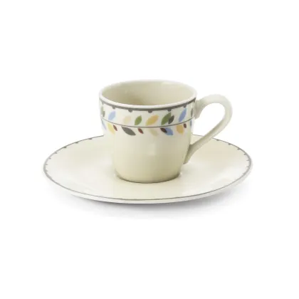 Zdjęcie Wyjątkowa porcelanowa filiżanka do espresso ze spodkiem w kolorze kości słoniowej z kolekcji NatureLine - Leander