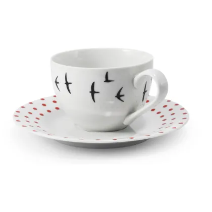 Zdjęcie Wyjątkowa porcelanowa filiżanka do herbaty ze spodkiem zdobiona delikatnym geometrycznym motywem - Leander