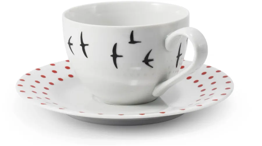 obrazek 1 Wyjątkowa porcelanowa filiżanka do herbaty ze spodkiem zdobiona delikatnym geometrycznym motywem - Leander