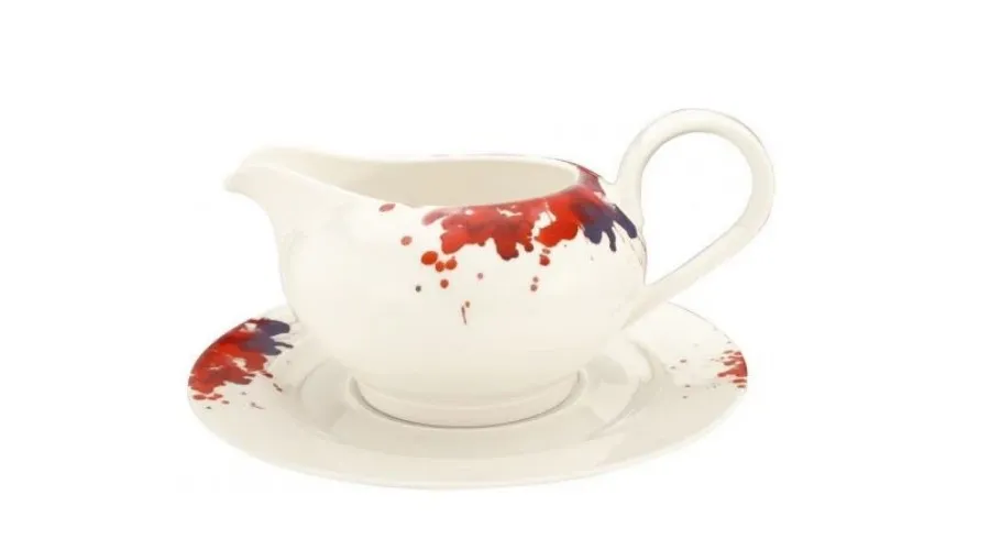 obrazek 1 Wyjątkowa sosjerka z porcelany zdobiona motywem kwiatu geranium w stylu klasycznym – Tettau