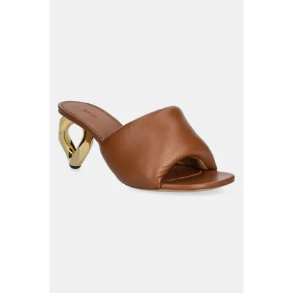 Zdjęcie JW Anderson klapki skórzane Chain Heel Open Mule damskie kolor brązowy na słupku SN0076.LA0161.640